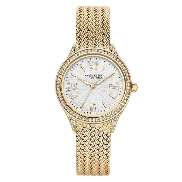 Anne Klein Gold Mesh with Swarovski Crystal Accents Women's Watch - 122290SVGB