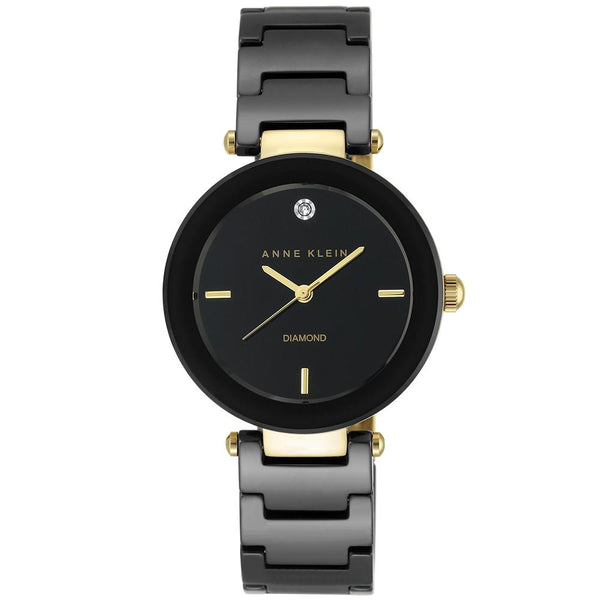 Anne Klein Diamond Black Ceramic Band Women's Watch - AK1018BKBK