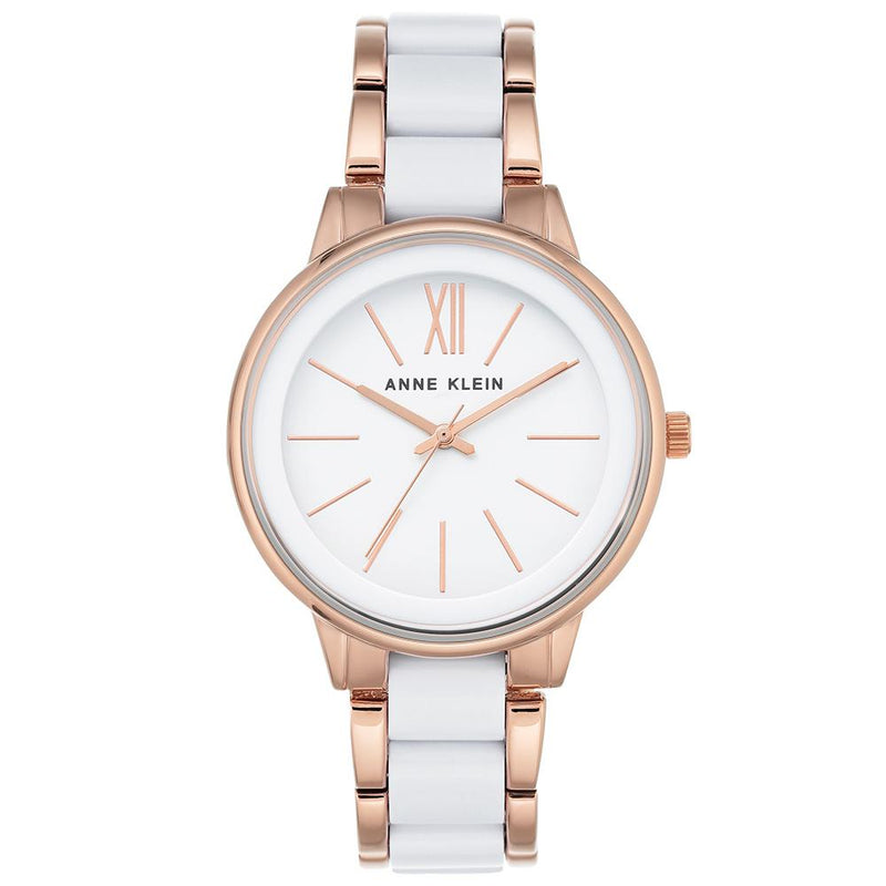 Anne Klein White and Rose Gold Stainless Steel White Dial Women's Watch - AK1412WTRG