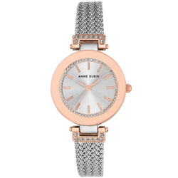 Anne Klein Rose Gold Mesh Silver Dial Women's Watch - AK1907SVRT