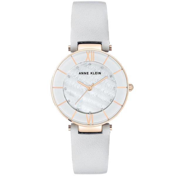 Anne Klein Swarovski Crystal Grey Leather Light Grey Dial Women's Watch - AK3272RGLG