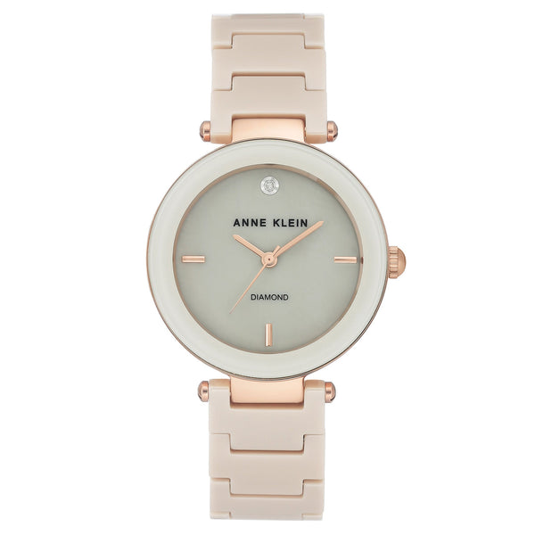 Anne Klein Rose Gold Ceramic Tan Mother of Pearl Dial Women's Watch - AK1018RGTN