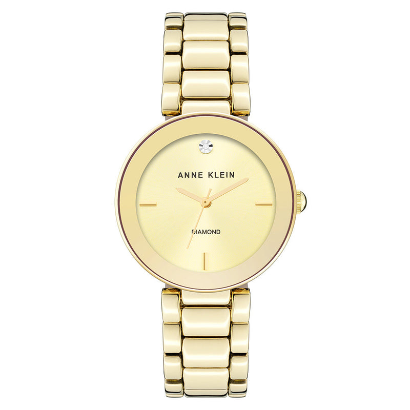 Anne Klein Diamond Gold Steel Champagne Dial Women's Watch - AK1362CHGB