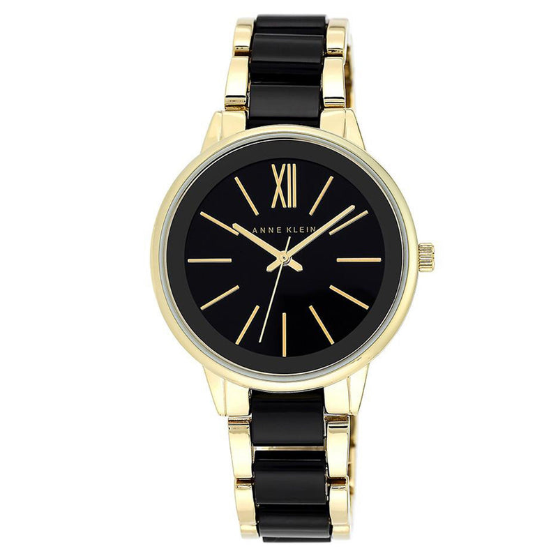 Anne Klein Two-Tone Stainless Steel Black Dial Women's Watch - AK1412BKGB