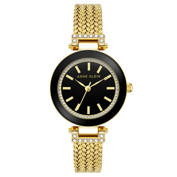 Anne Klein Gold Mesh Black Dial Women's Watch - AK1906BKGB