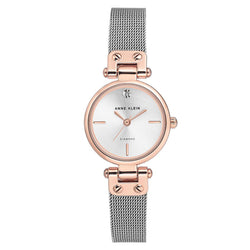 Anne Klein Dress Silver and Rose Gold Mesh Silver White Dial Women's Watch - AK3003SVRT