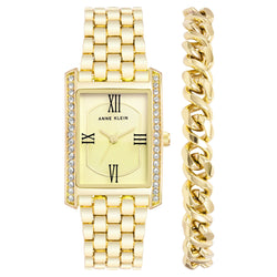 Anne Klein Gold Band Light Champagne Dial Women's Watch with Bracelet Gift Set- AK3990GBST