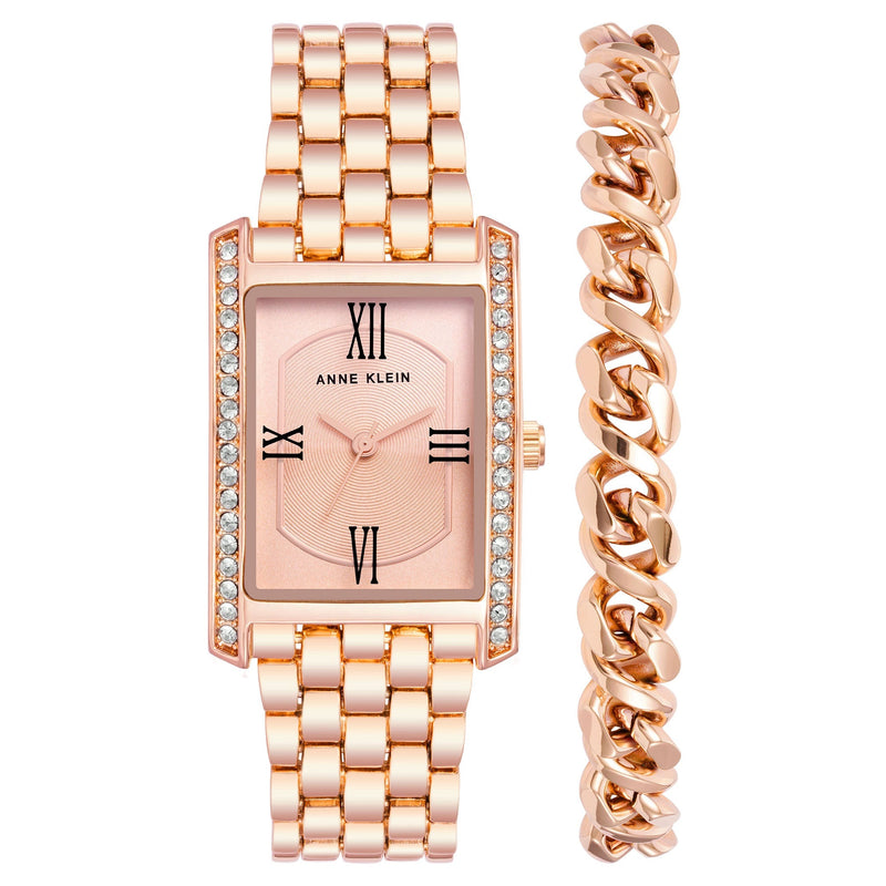 Anne Klein Rose Gold Band Women's Watch with Bracelet Gift Set - AK3990RGST