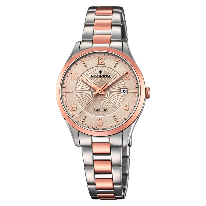 Candino Two-Tone Steel Rose Gold Dial Women's Swiss Made Watch - C4610/2