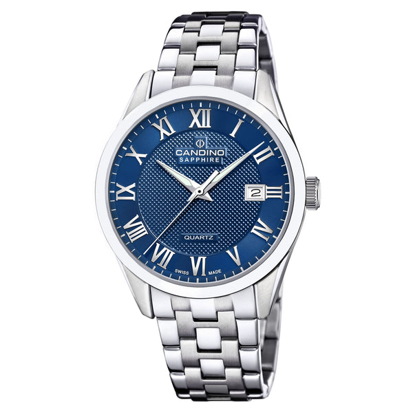 Candino Silver Steel Blue Dial Men's Swiss Made Watch - C4709/C