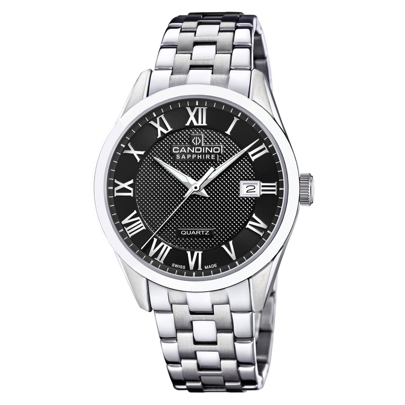 Candino Silver Steel Black Dial Men's Swiss Made Watch - C4709/D