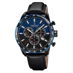 Candino Black Leather Blue & Black Dial Men's Chronograph Swiss Made Watch - C4759/2