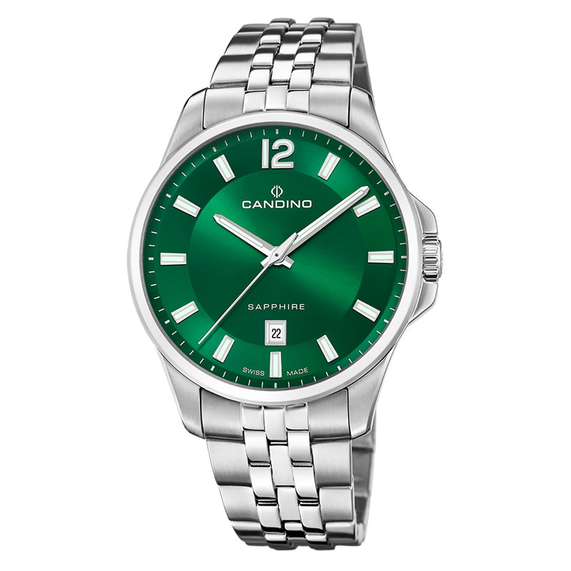 Candino Silver Steel Green Dial Men's Swiss Made Watch - C4764/3