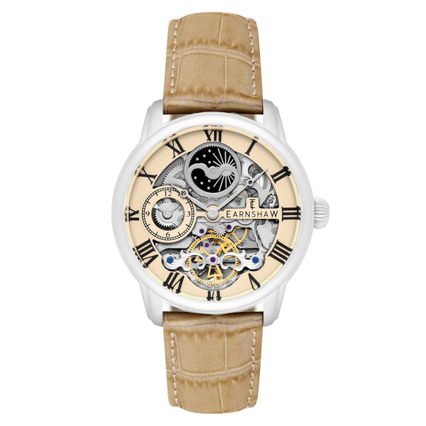 Earnshaw Beige Leather Multi-function Men's Automatic Watch - ES-8006-0D