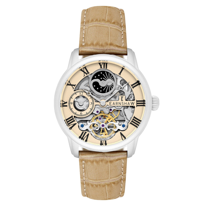 Earnshaw Beige Leather Multi-function Men's Automatic Watch - ES-8006-0D