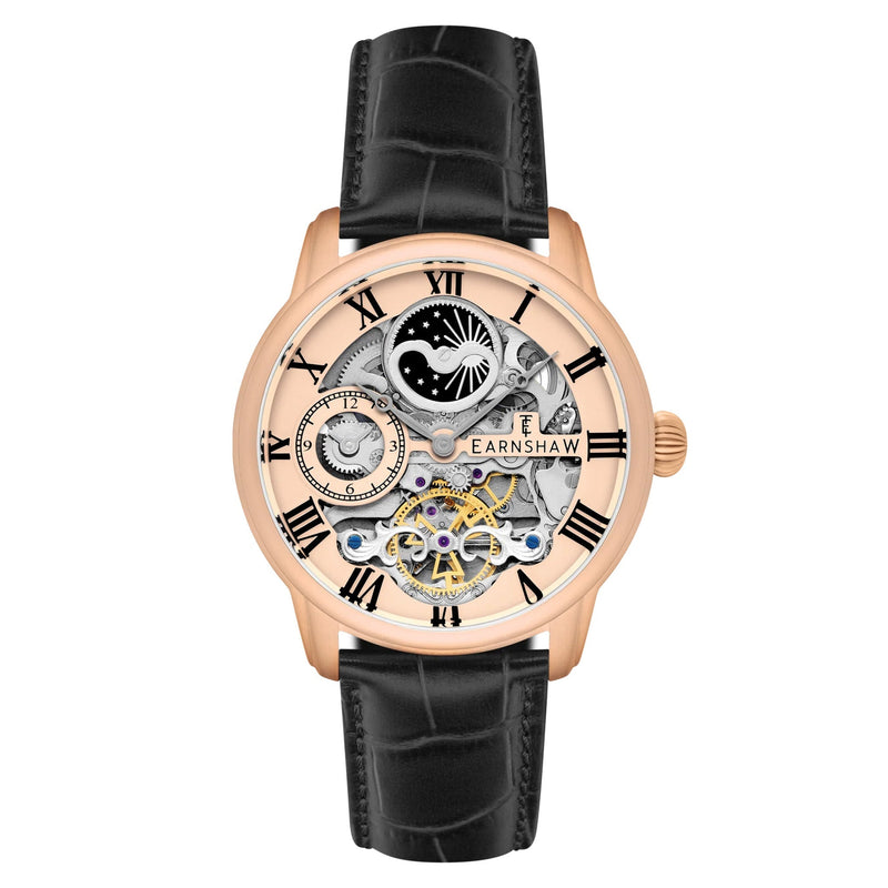 Earnshaw Black Leather Rose Gold Dial Men's Automatic Watch - ES-8006-0E