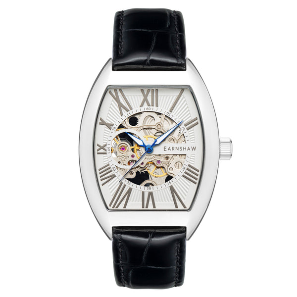 Earnshaw Black Leather White Dial Men's Automatic Watch - ES-8148-07