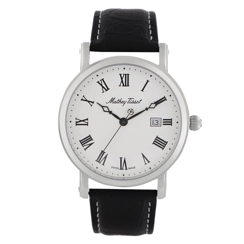 Mathey-Tissot City Leather White Dial Swiss Made Men's Watch - HB611251ABR