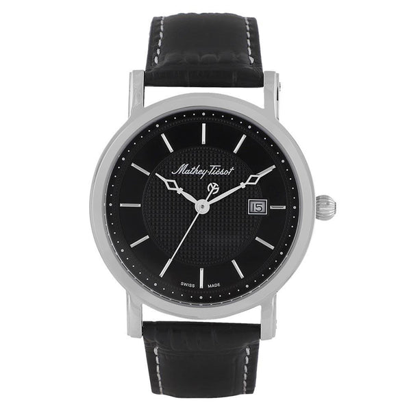 Mathey-Tissot City Leather Black Dial Swiss Made Men's Watch - HB611251AN