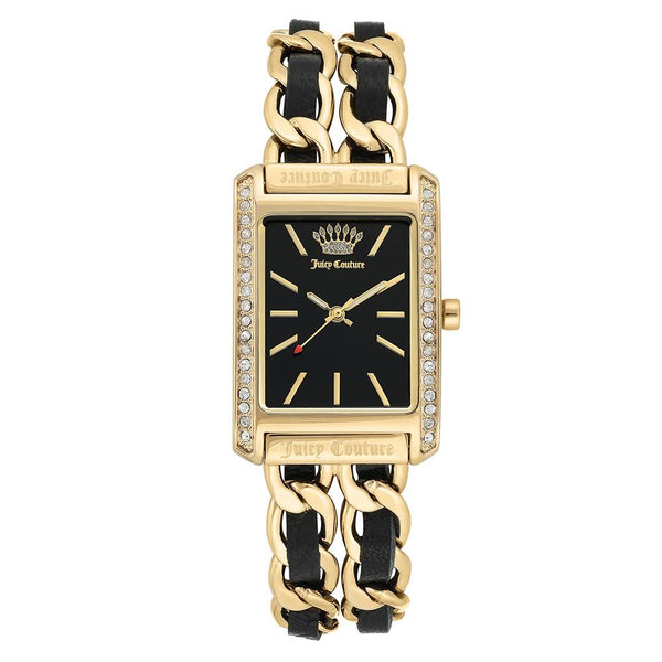 Juicy Couture Black Label Linked Gold Steel & Leather Strap Ladies Watch - JC1196BKGB