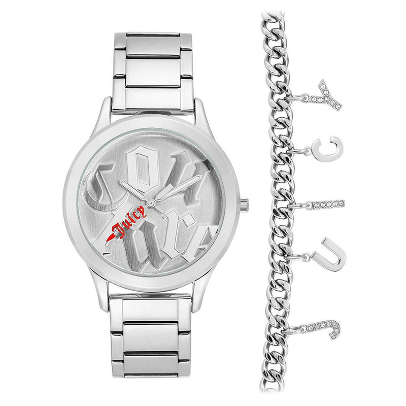 Juicy Couture Ladies Silver Watch & Bracelet with Charms - JC1147SVST