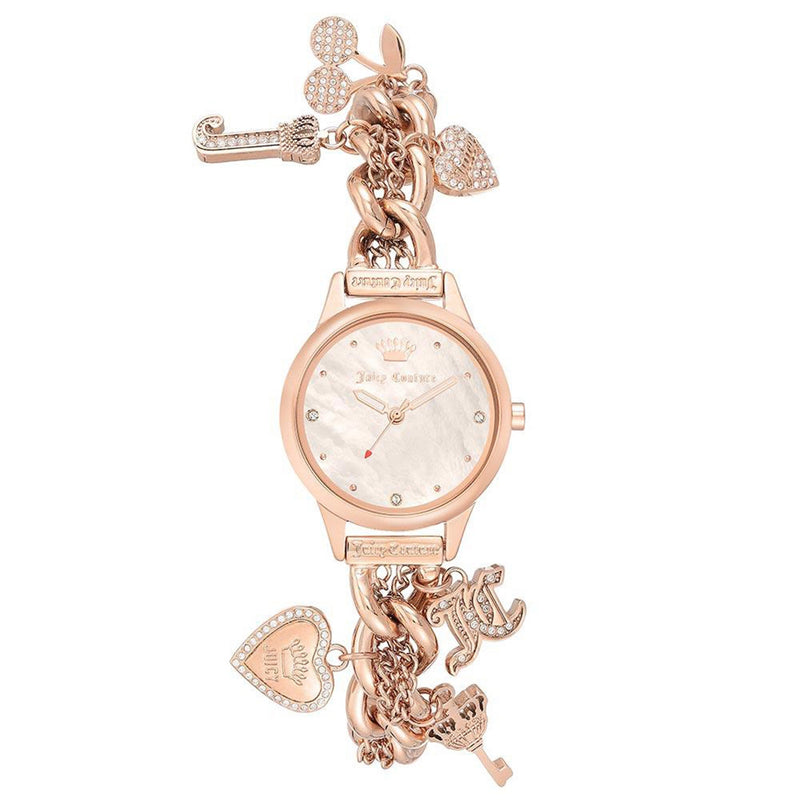 Juicy Couture Rose Gold Chain Bracelet with Crystal Charms Women's Watch - JC1298BMRG