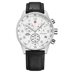 Swiss Military Black Leather White Dial Chronograph Men's Watch - SM34012.06