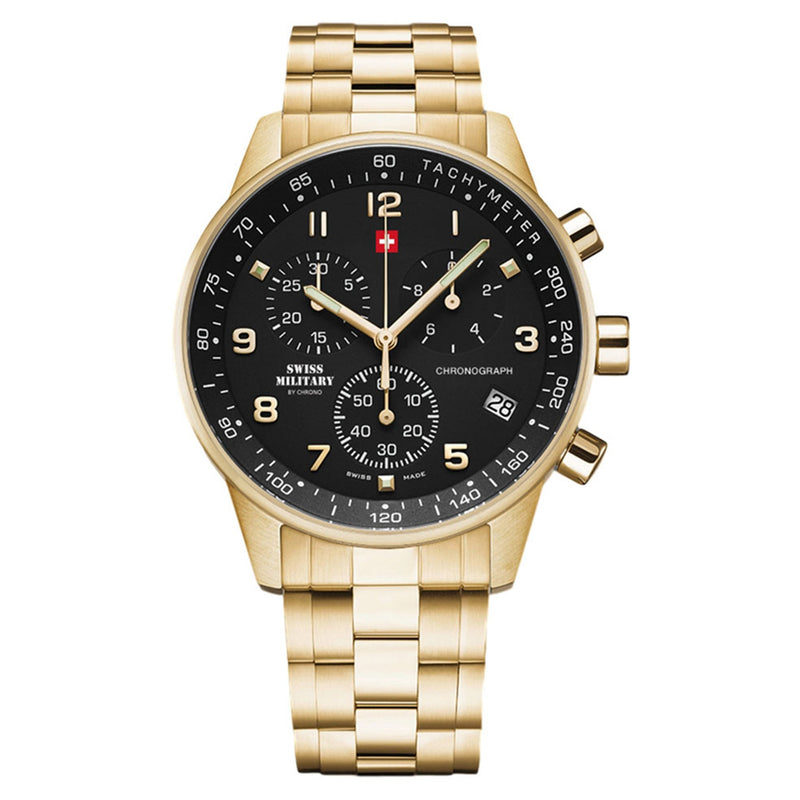 Swiss Military Gold Stainless Steel Black Dial Chronograph Men's Watch - SM34012.12