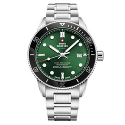 Swiss Military Silver Steel Green Dial Men's Watch - SM34088.03