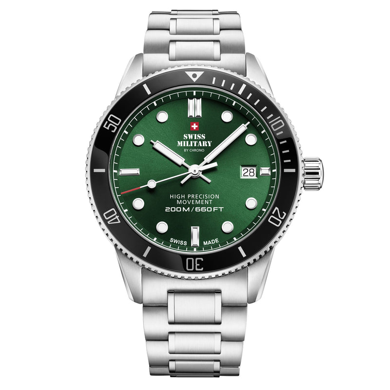 Swiss Military Silver Steel Green Dial Men's Watch - SM34088.03