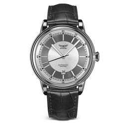 Aviator Black Leather Silver Dial Men's Automatic Swiss Made Watch - V33202664