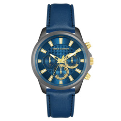 Vince Camuto Leather Blue Dial Multi-Function Men's Watch - VC8002BLDGBL