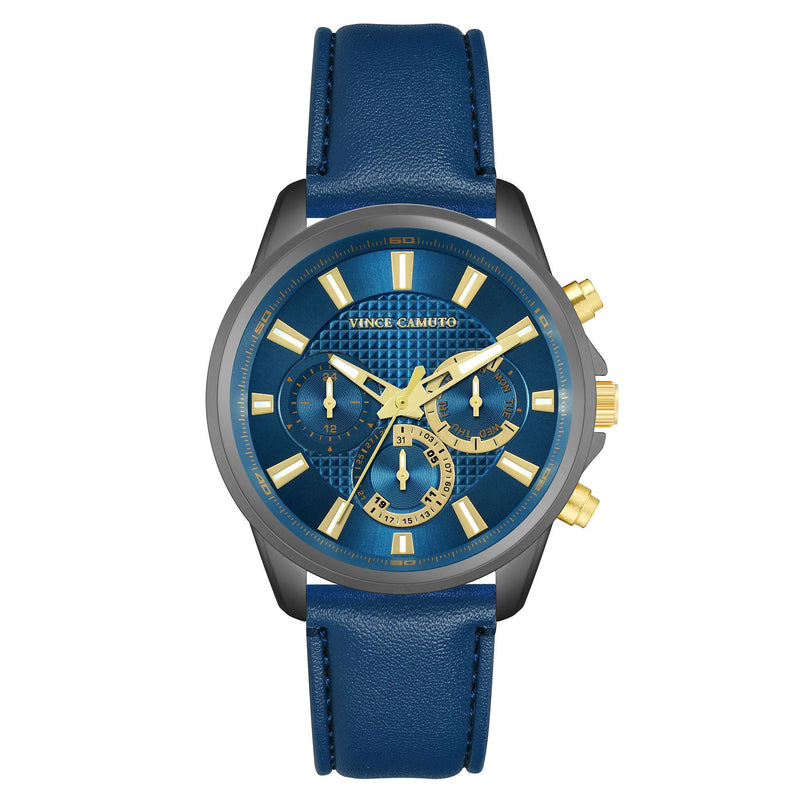 Vince Camuto Leather Blue Dial Multi-Function Men's Watch - VC8002BLDGBL