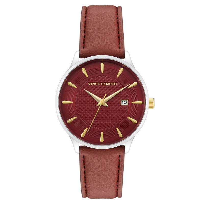 Vince Camuto Leather Burgundy Dial Men's Watch - VC8033SVBYBN