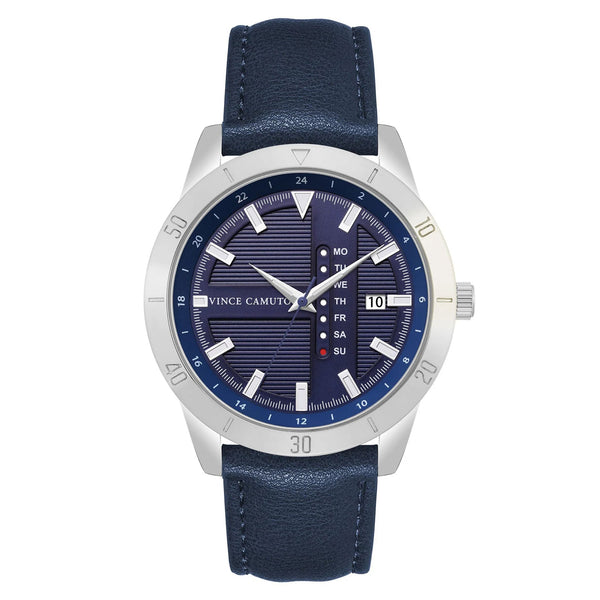 Vince Camuto Leather Navy Dial Men's Watch - VC8035SVNVNV