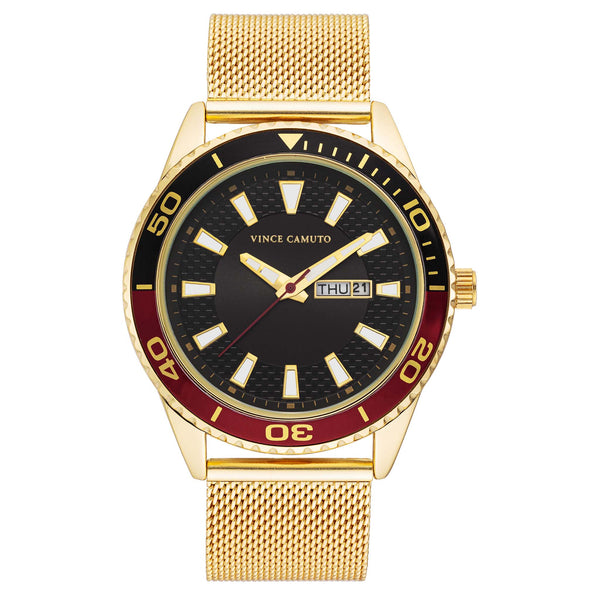 Vince Camuto Goldtone Mesh Black Dial Men's Watch - VC8041BKGP