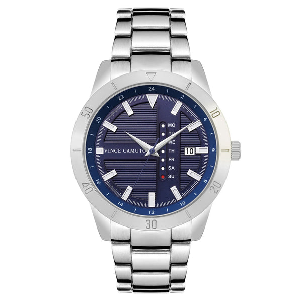 Vince Camuto Silvertone Navy Dial Men's Watch - VC8043NVSV